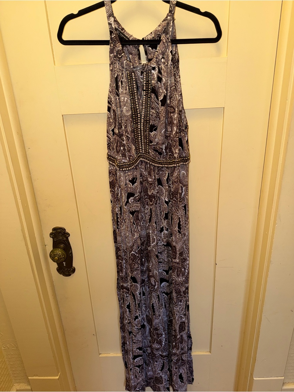 INC International Concepts Black and Gray Paisley Halter Maxi Dress